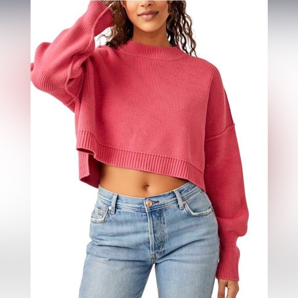 Free People Easy Street Crop Pullover Sweater Mademoiselle Pink NWT Size Small - Picture 3 of 6